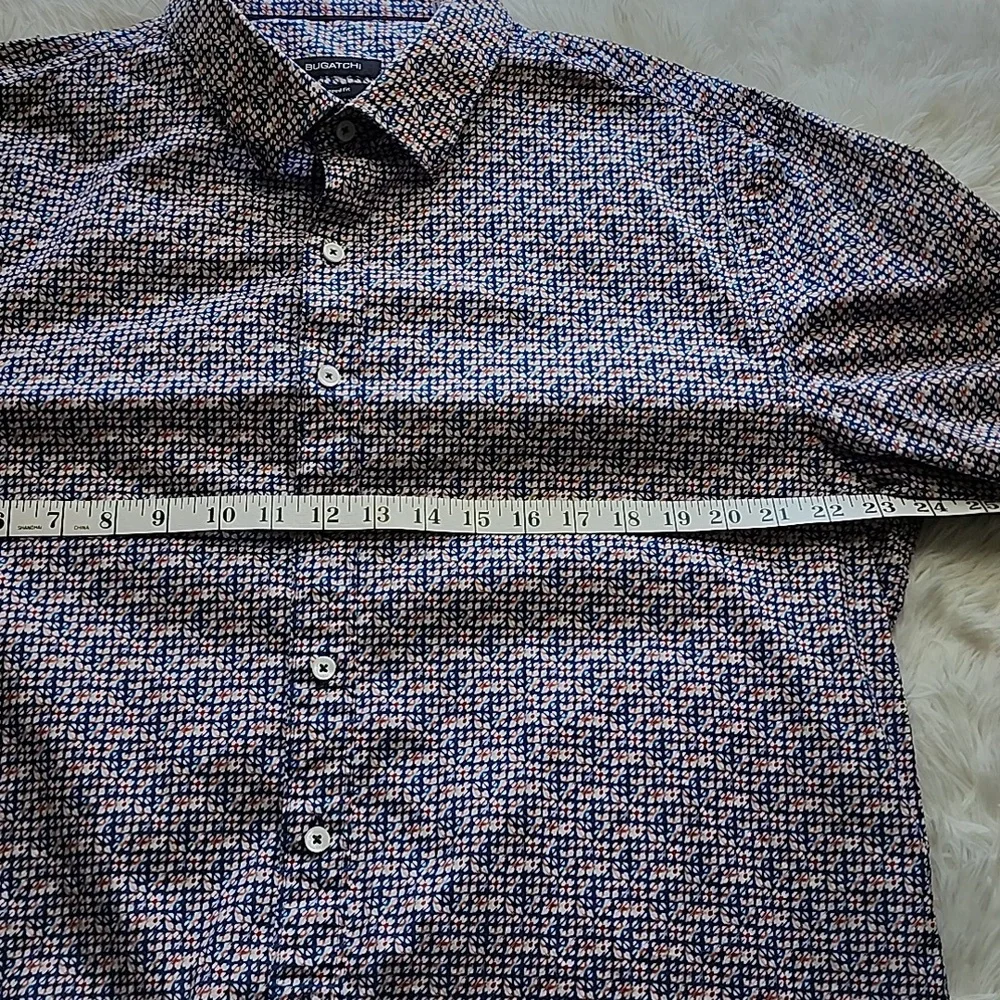 Bugatchi Shaped Fit Men's Blue /Orange Patterned Shirt Size XXL